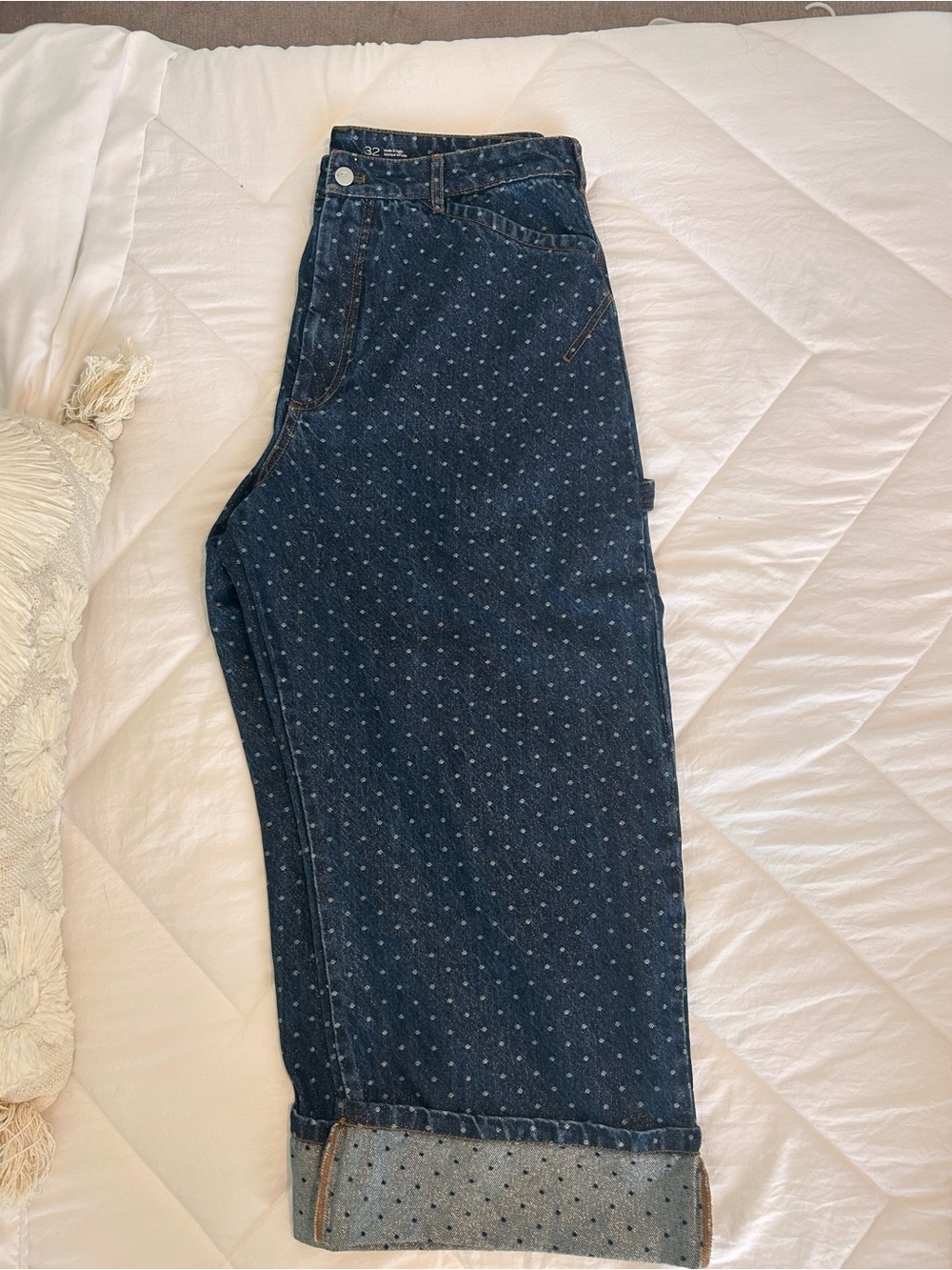Pilcro Kayden High-Rise Carpenter Barrel - Dark Denim Metallic Polka Dot